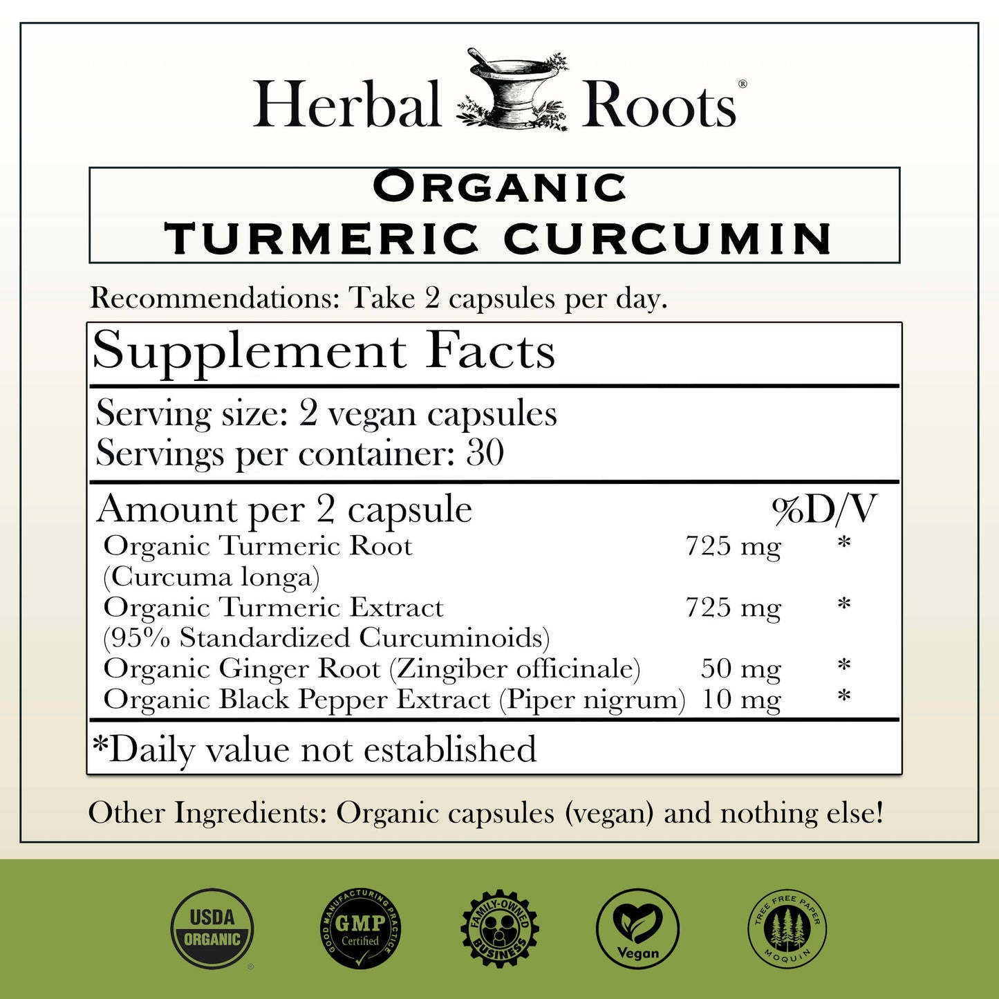 Herbal Roots Organic Turmeric Curcumin Capsules