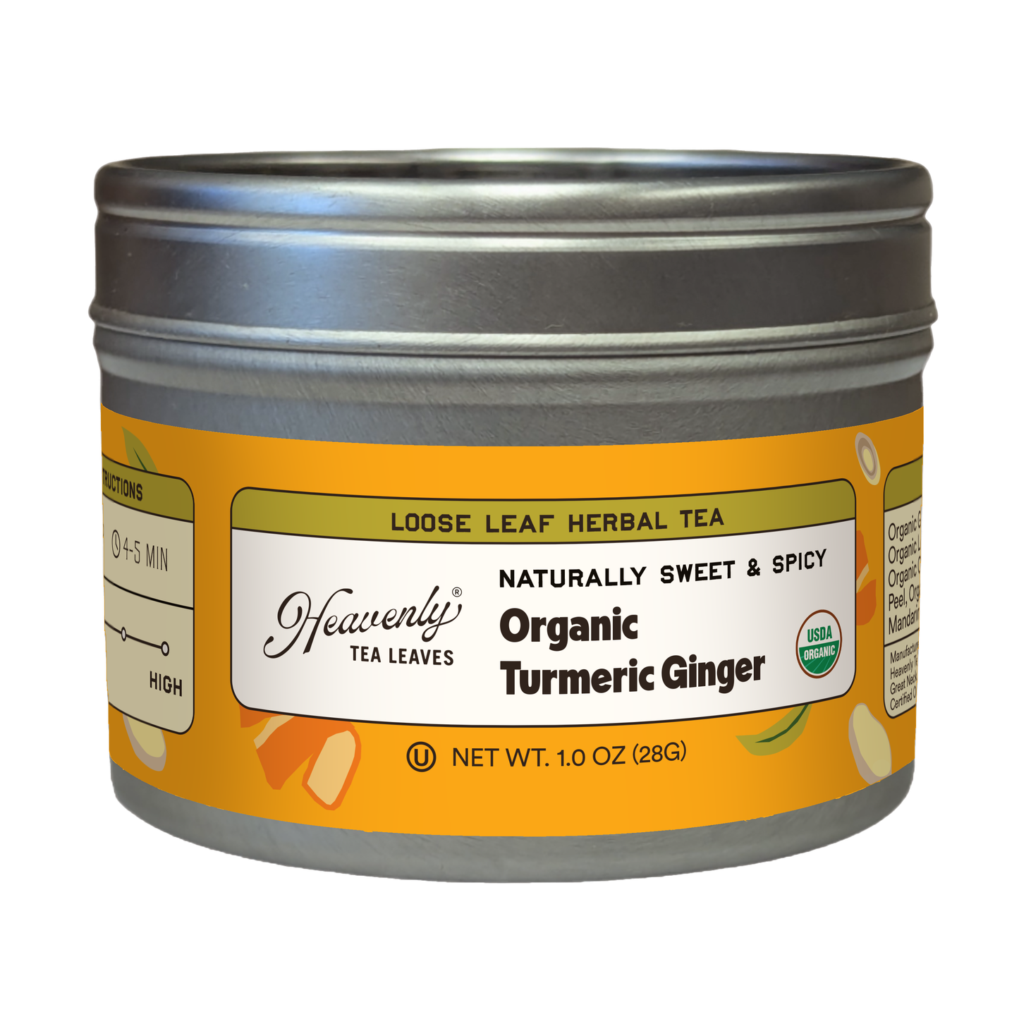 Organic Turmeric Ginger, Clear Top Loose Leaf Herbal Tea Tin