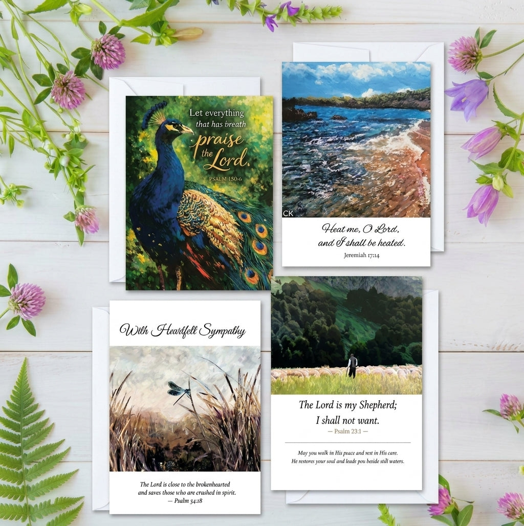 Faith & Healing Greeting Cards – 4‑Pack Scripture‑Inspired Designs